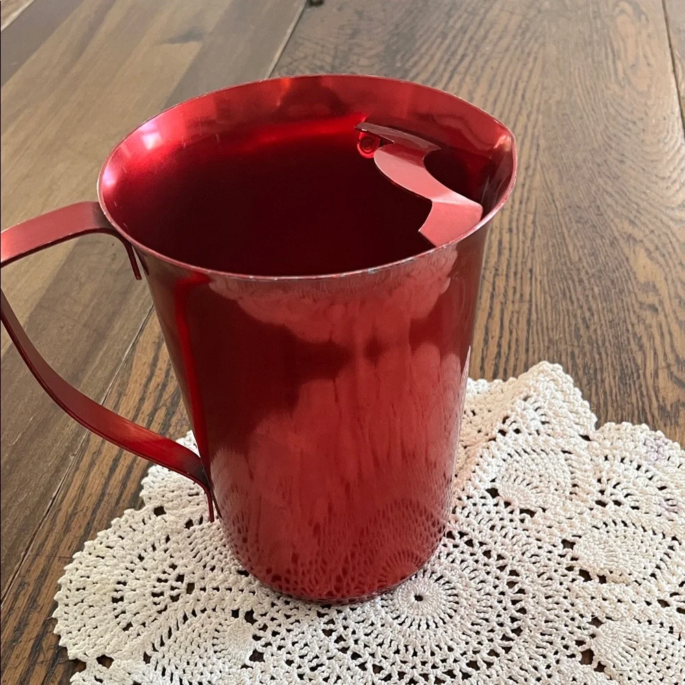 Vintage mid-century aluminum Red Metal Pitcher